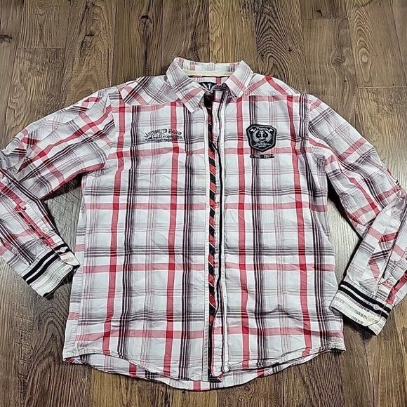 Triple Fat Goose Shirt Adult XL Plaid Long Sleeve Button Up Casual STAINS - Picture 1 of 12